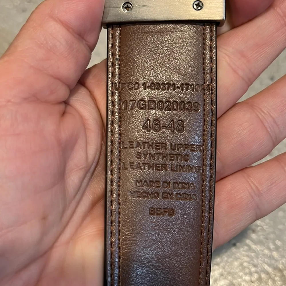 DICKIES REVERSIBLE LEATHER BELT BLK BRO WITH BRUSHED SILVER HARDWARE SIZE 46-48
